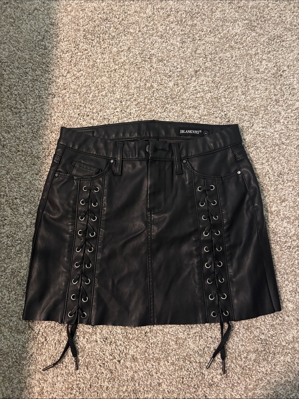 Blank NYC Black Faux Leather Lace-Up Mini Skirt
